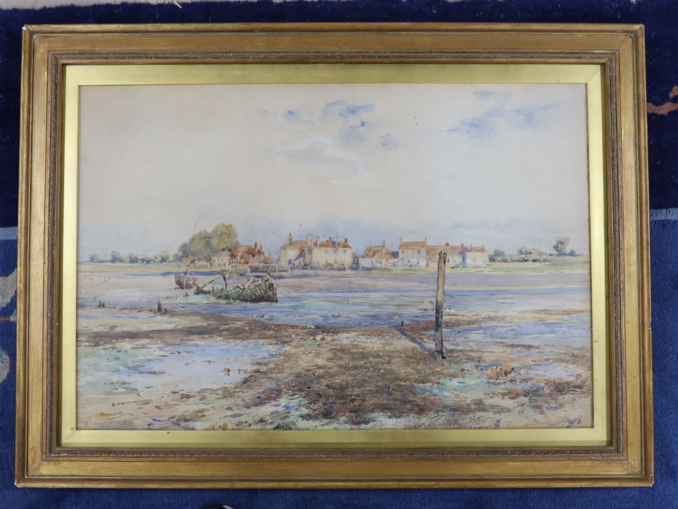 Bernard F. Gribble (1873-1962), watercolour, Estuary at low tide, signed, 49 x 73cm